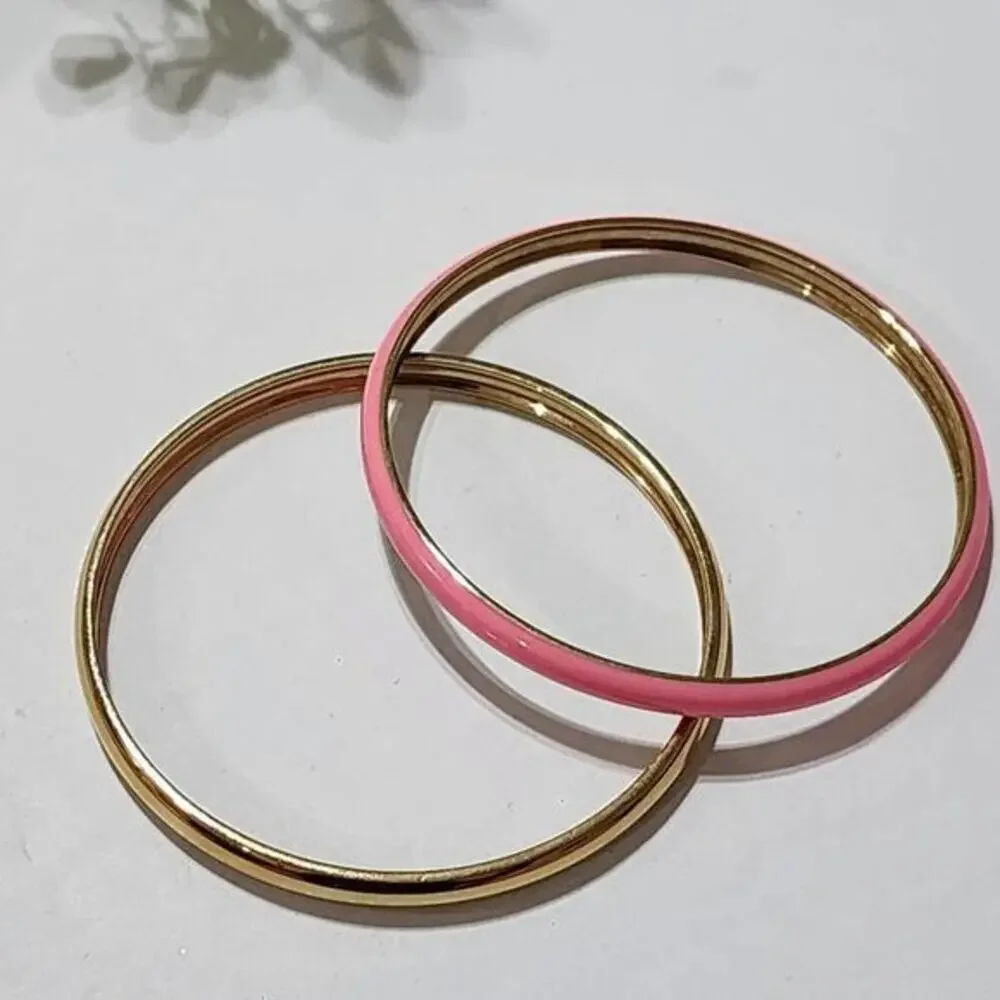 J. Crew Pink Enamel and Gold Tone Stackable Bangle Bracelet Set Stackable‎